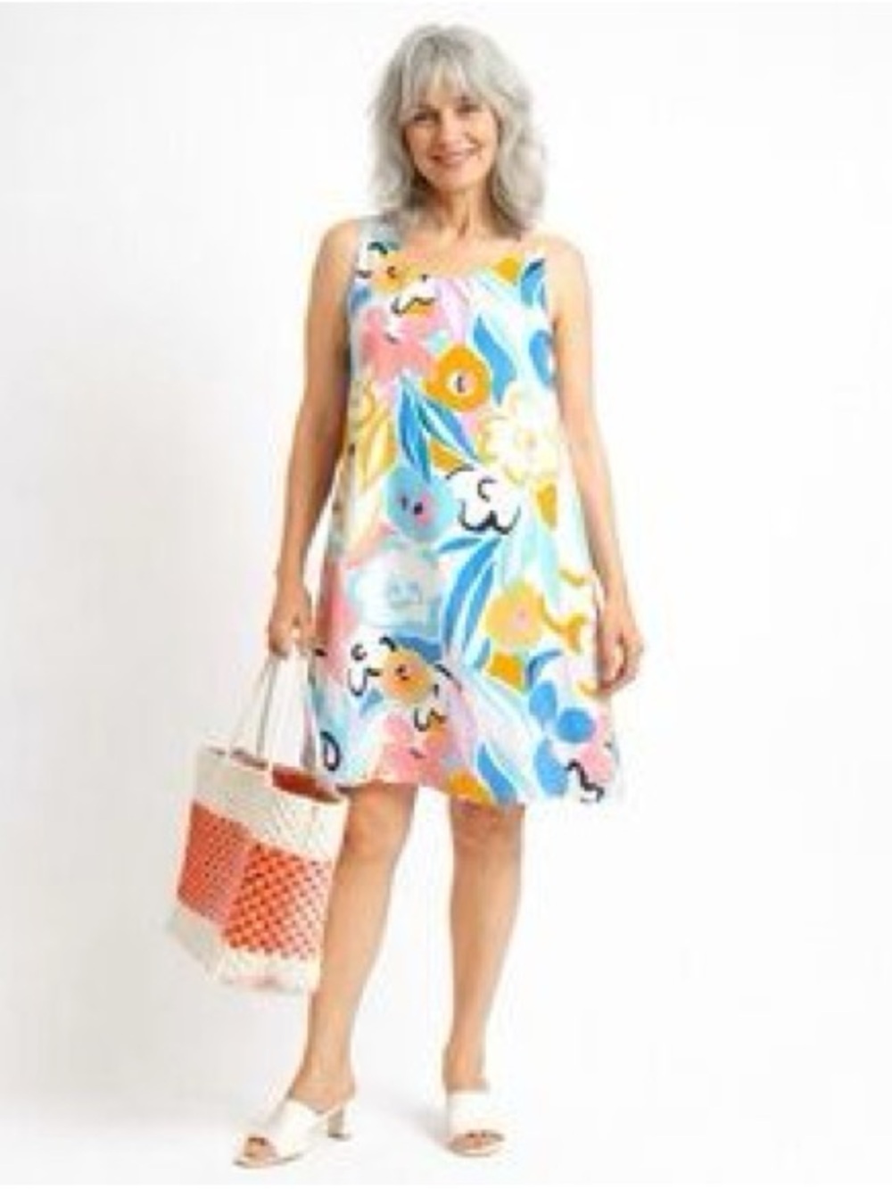 Rachel Zoe 100% linen Multicolor Floral Sleeveless Shift Dress Medium